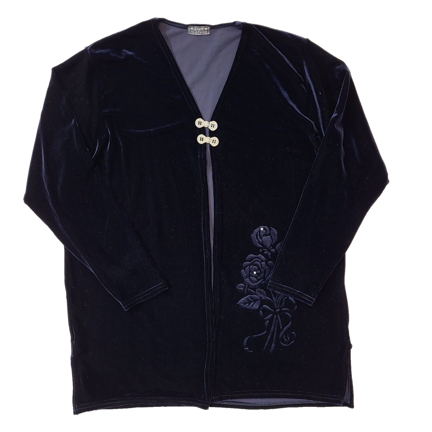 Zapp 90s Vintage Navy Blue Velvet Long Sleeve Top Women's Size L/XL Eu 40-42