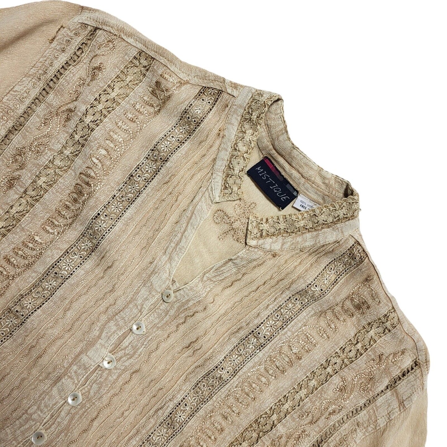 Mistique Vintage 80's Beige Button Up Short Sleeve Blouse Womens UK XL