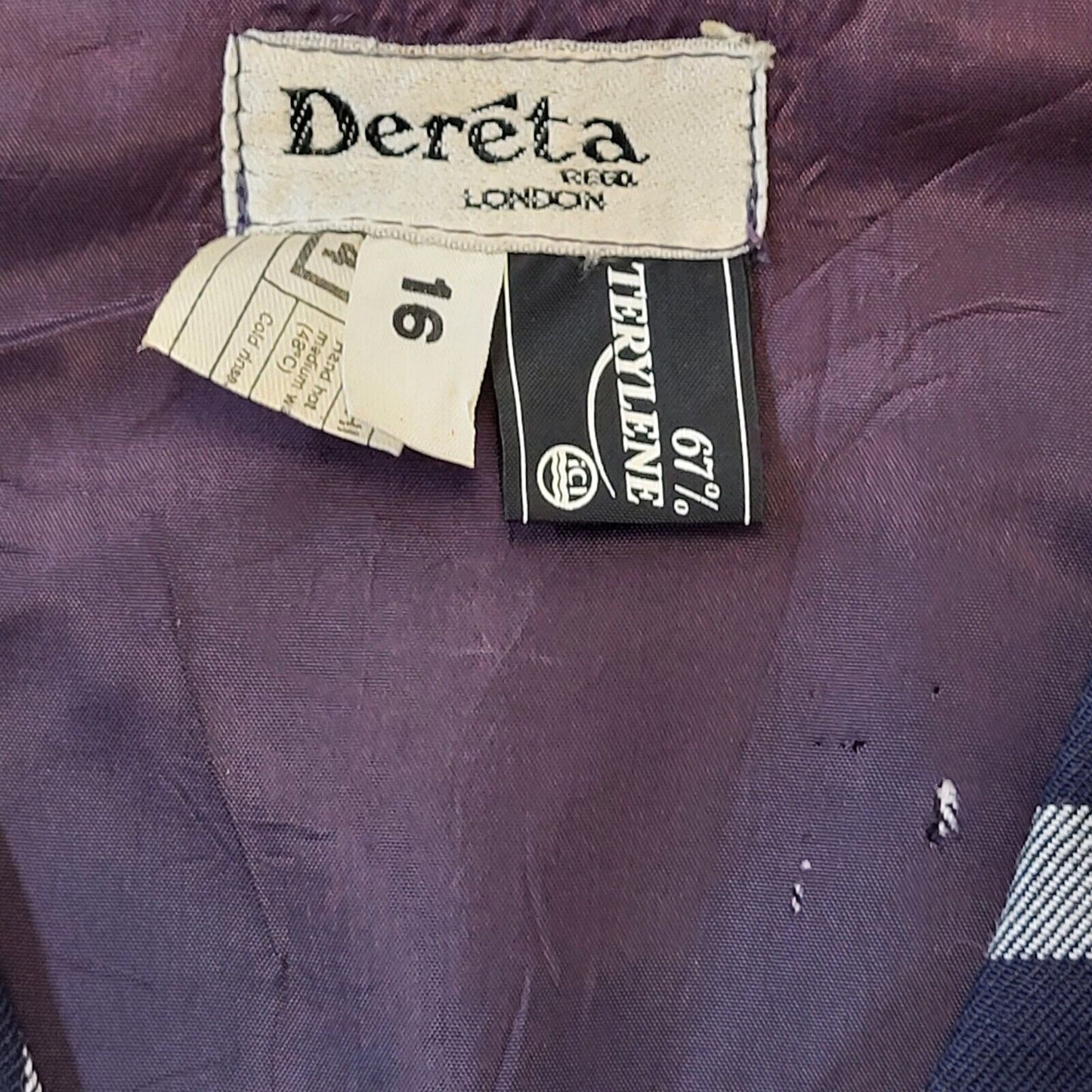 70's Vintage Dereta Navy Blue Check 2 Pocket Waistcoat Womens UK 16