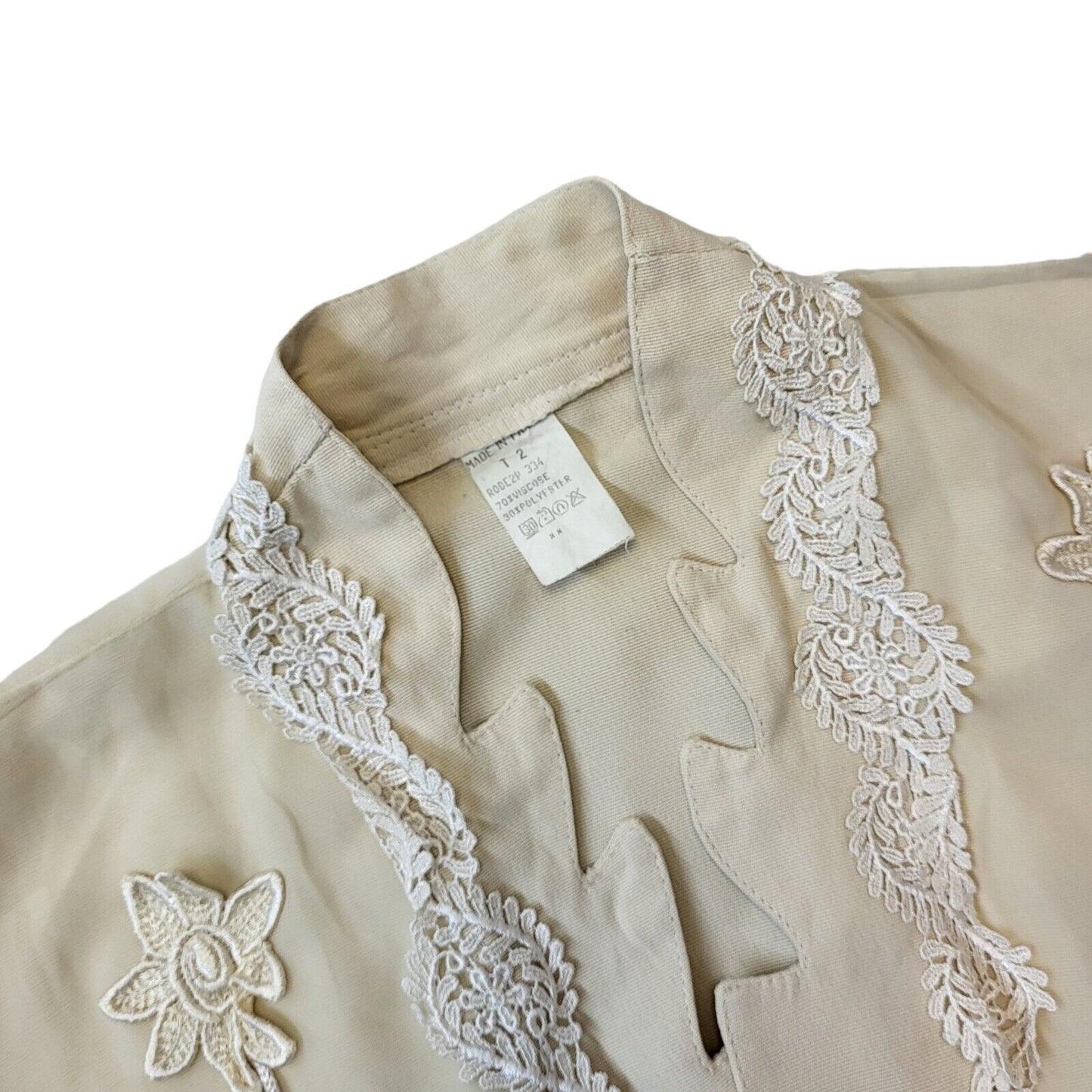 90s Vintage Cream Brown Floral Open Front Blouse Women's 16