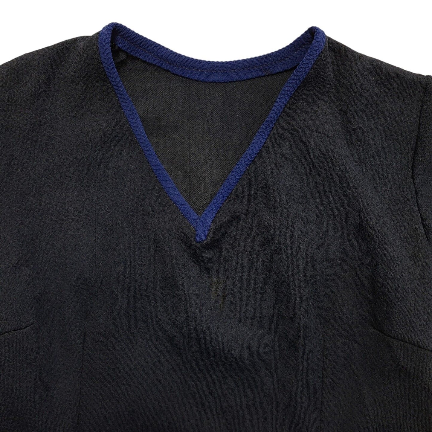 70s Vintage Navy Blue V-Neck Short Sleeve Mini Dress Women's 10