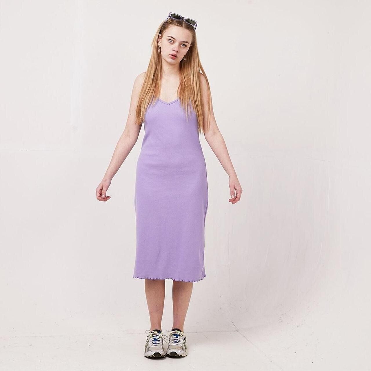 Joie De Vivre Vintage 90's Lilac Body Con Midi Lettuce Hem Dress Womens UK 14