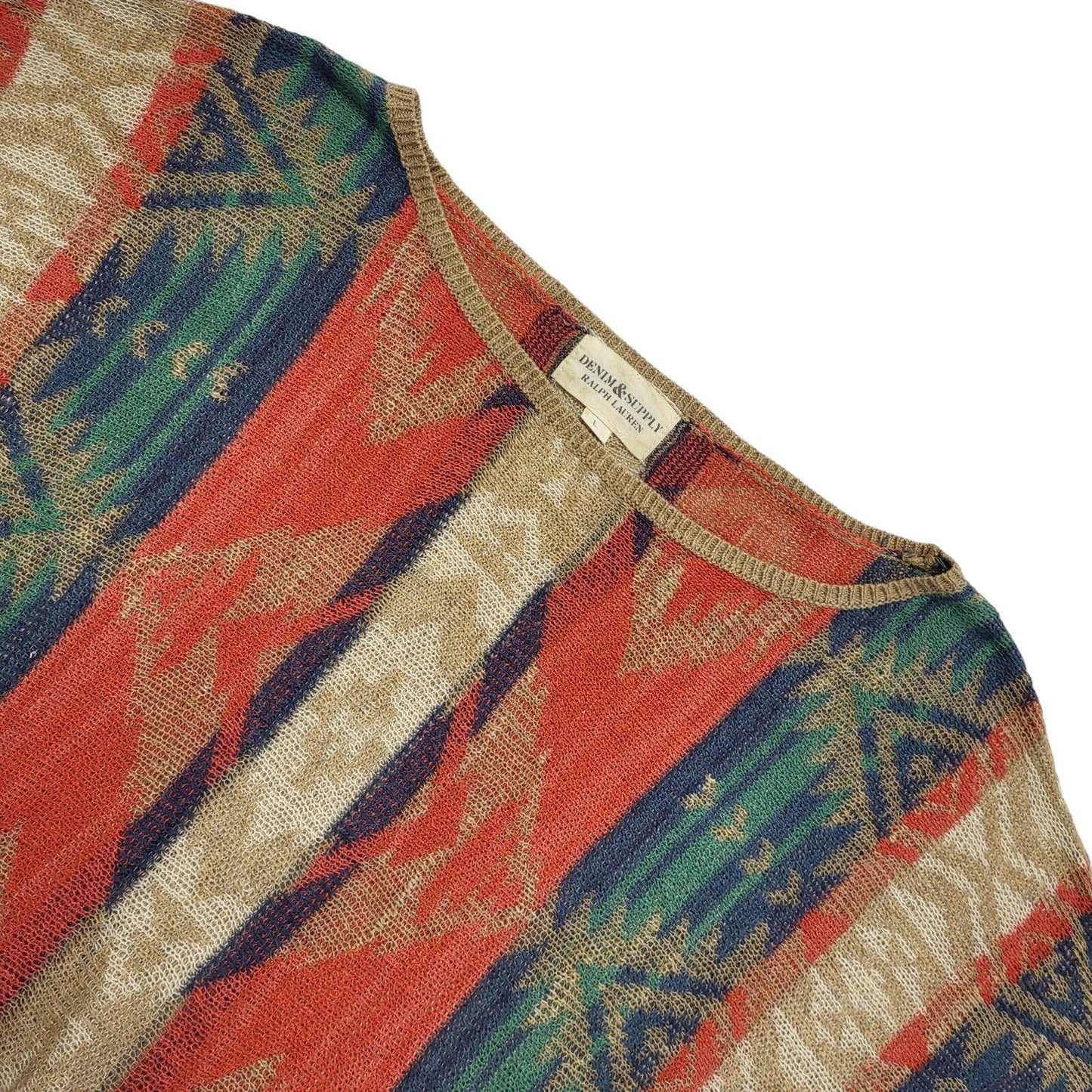 Ralph Lauren Y2KGreen Beige & Orange Short Sleeve Batwing Top Womens UK L