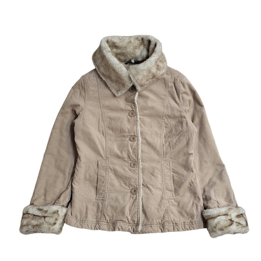 John Rocha Beige 90s Vintage Button Faux Fur Jacket Uk Women's Size 10
