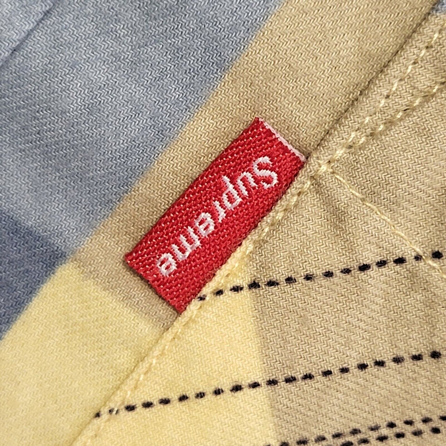 Supreme Y2K Vintage Blue & Beige Checked Long Sleeve Shirt Mens UK Size L