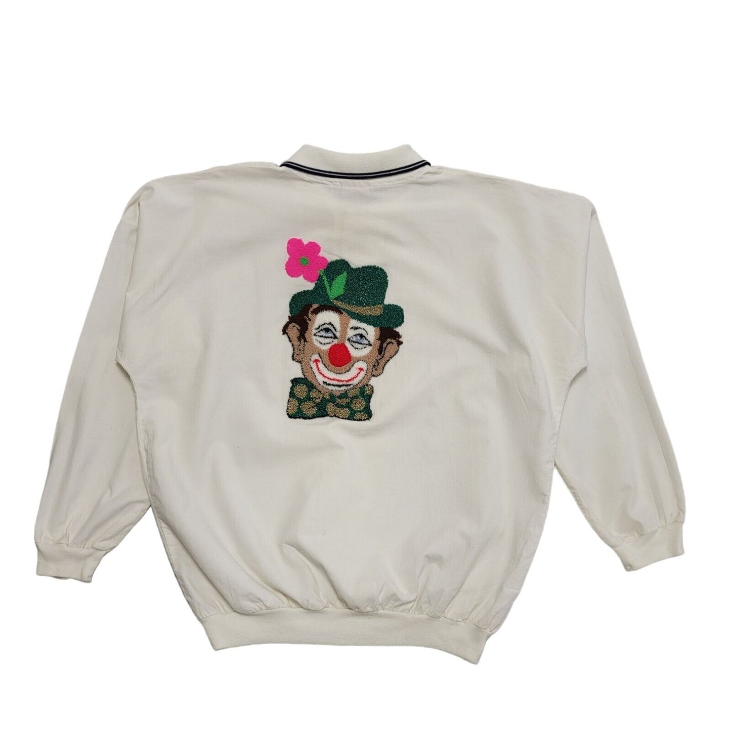 Willow Pointe Vintage 90's White 1/4 Button Clown Sweatshirt Mens UK Size M