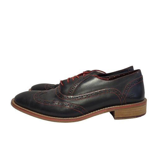 London Brogues Black Red Lace-up Leather Oxford Shoes Men's UK 8 EU 42