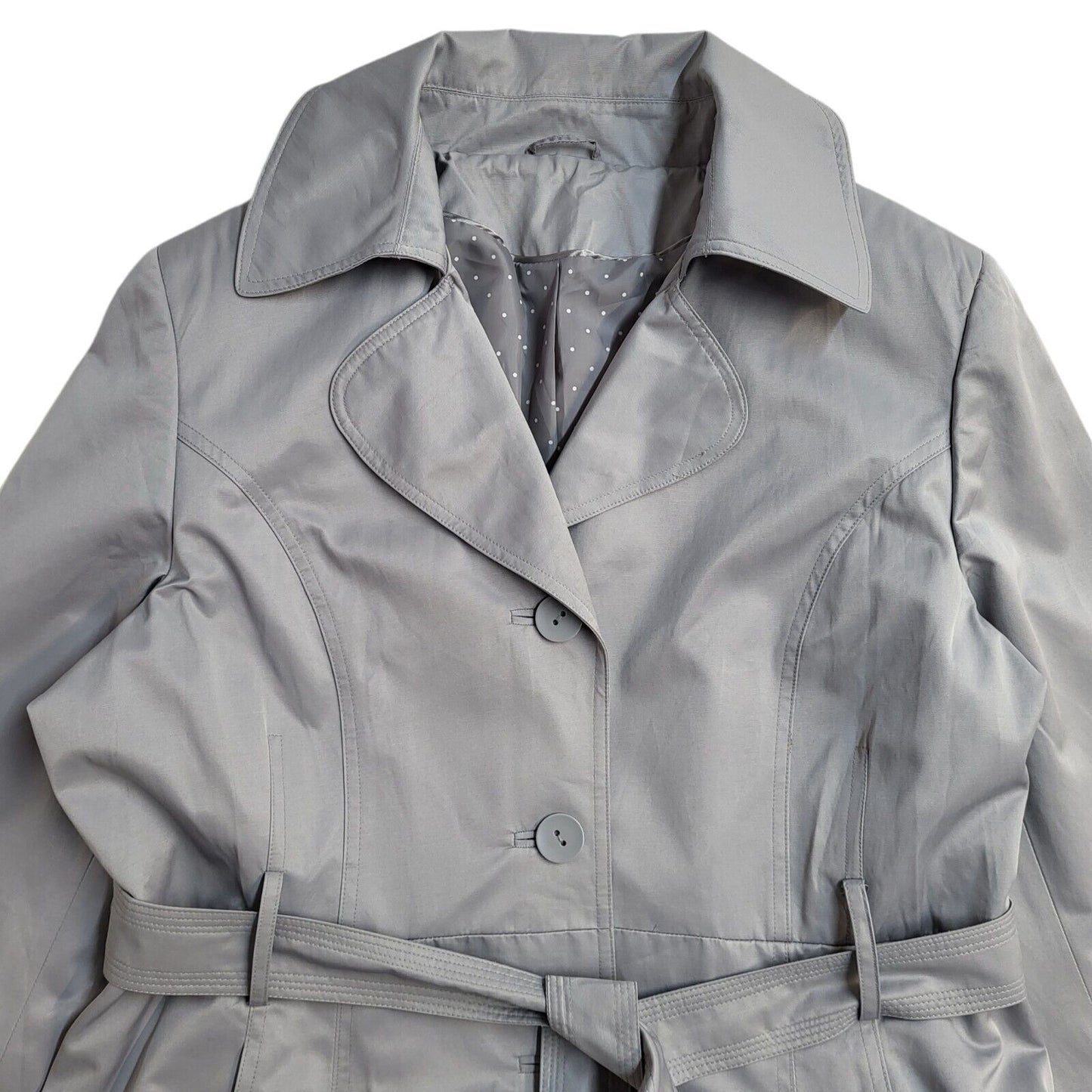M&Co Grey Vintage Y2K Button & Belted Rain Coat Uk Women's Size 18