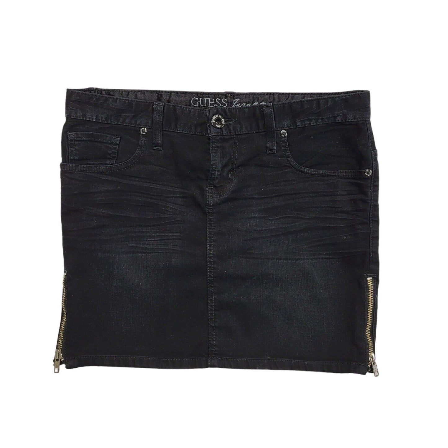 Guess Black Denim Mini Skirt Uk Women's Size 12 W30