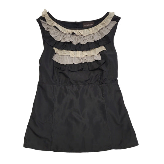 Principles Black & Beige Ruffle Sleeveless Top Womens UK Size 10
