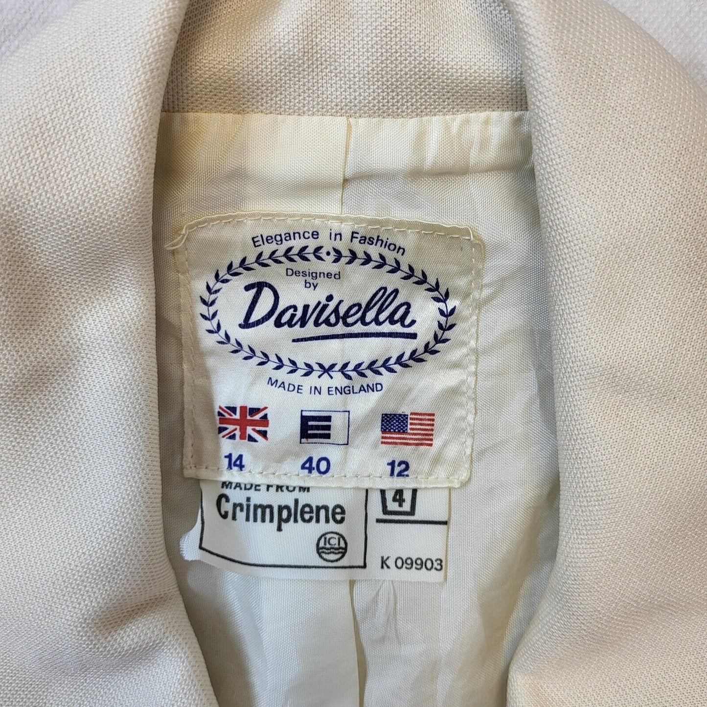 70s Vintage Davisella Cream Jacket & Dress Women's Size 14 Eu 42