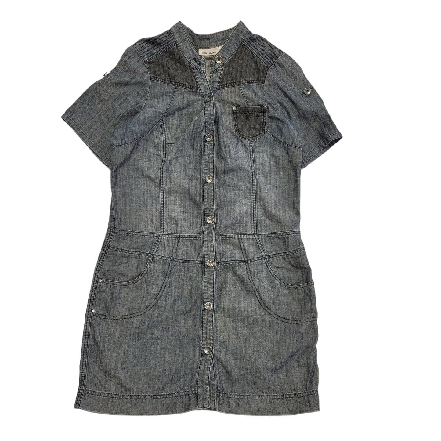 DKNY Jeans Denim Blue Button Up Short Sleeve Dress Womens Size XL