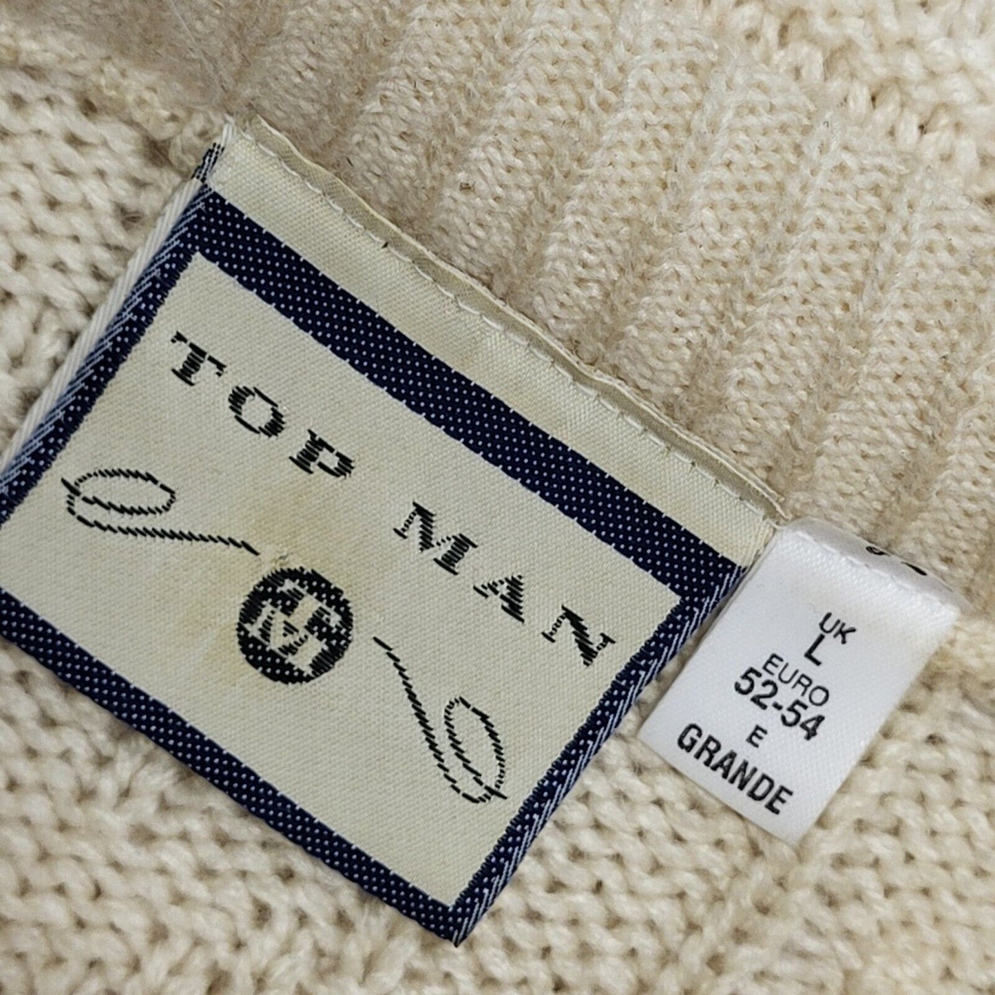Topman Vintage 80's Beige Cable-Knit Jumper Uk Men's Size Large