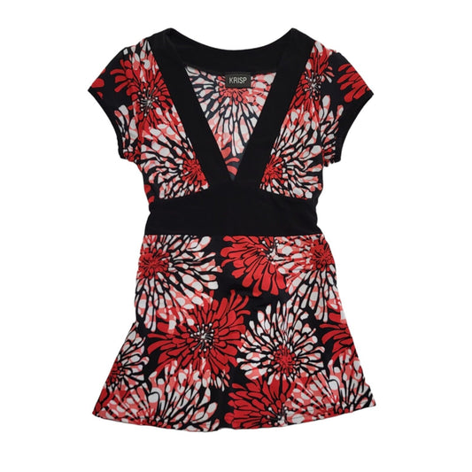 Krisp Vintage 90's Red & Black Floral V-Neck Dress Top Womens UK Size 8