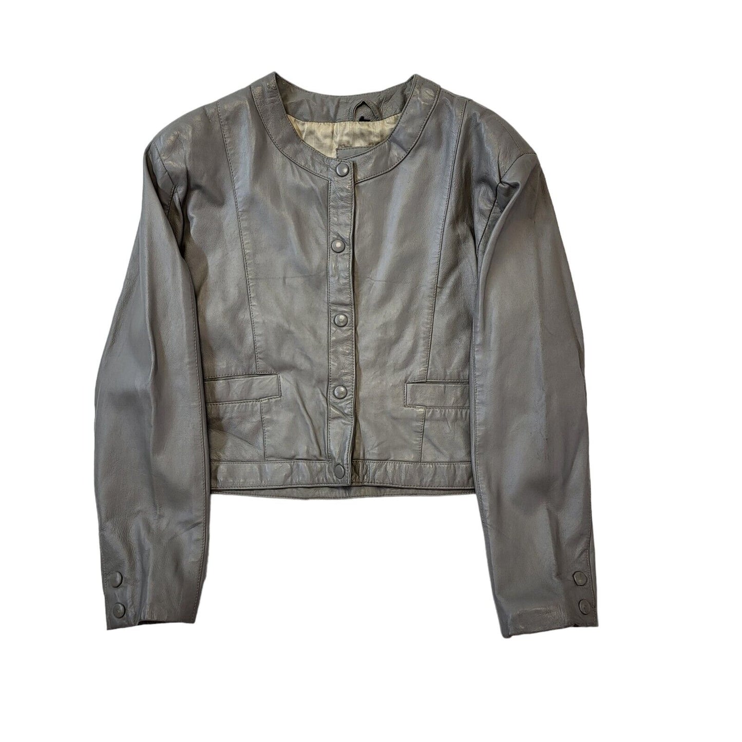 Vintage 90s Grey Leather Jacket With Snap Buttons Women's Size M