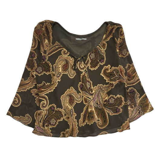 Marks & Spencer Vintage 90s Green & Brown Paisley 3/4 Sleeve Blouse Womens UK 16