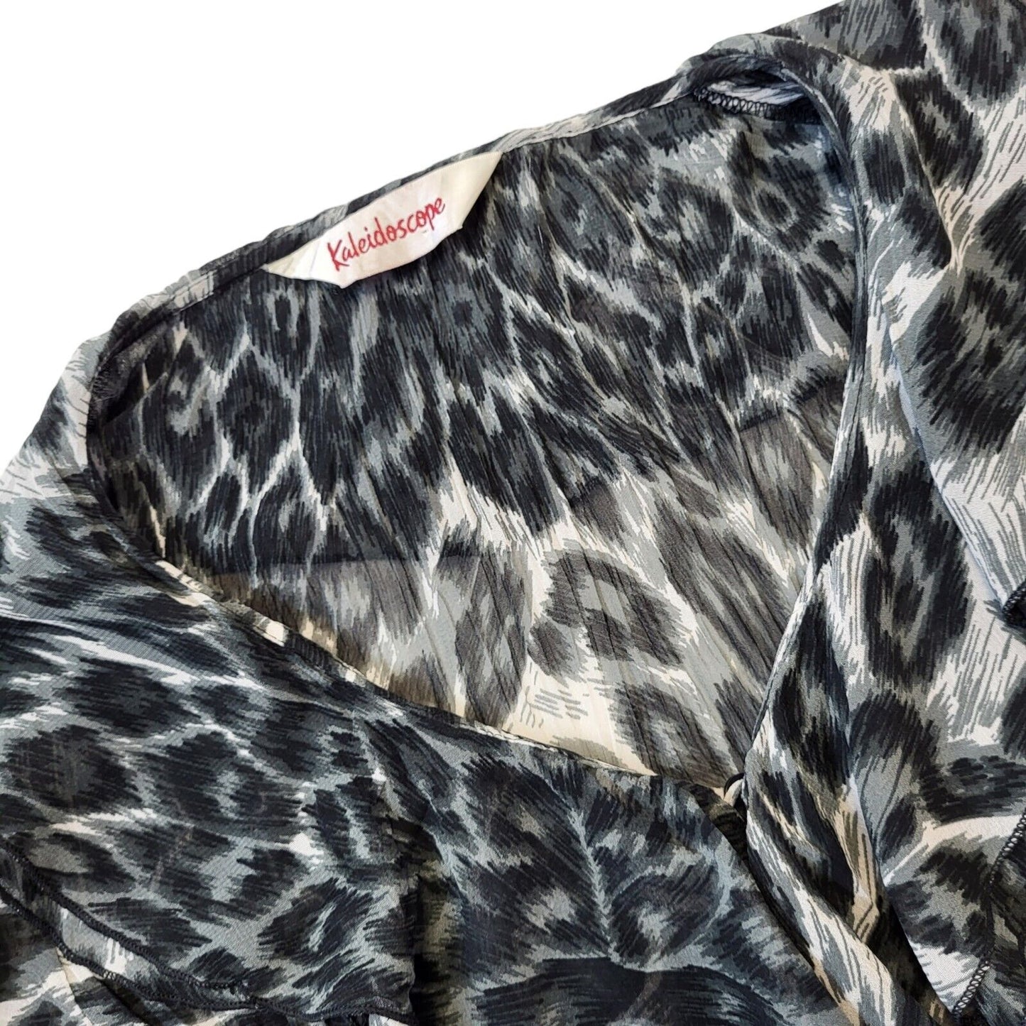 Kaleidoscope Y2K Black & White Leopard Print Sheer Ruffle Blouse Women's 20