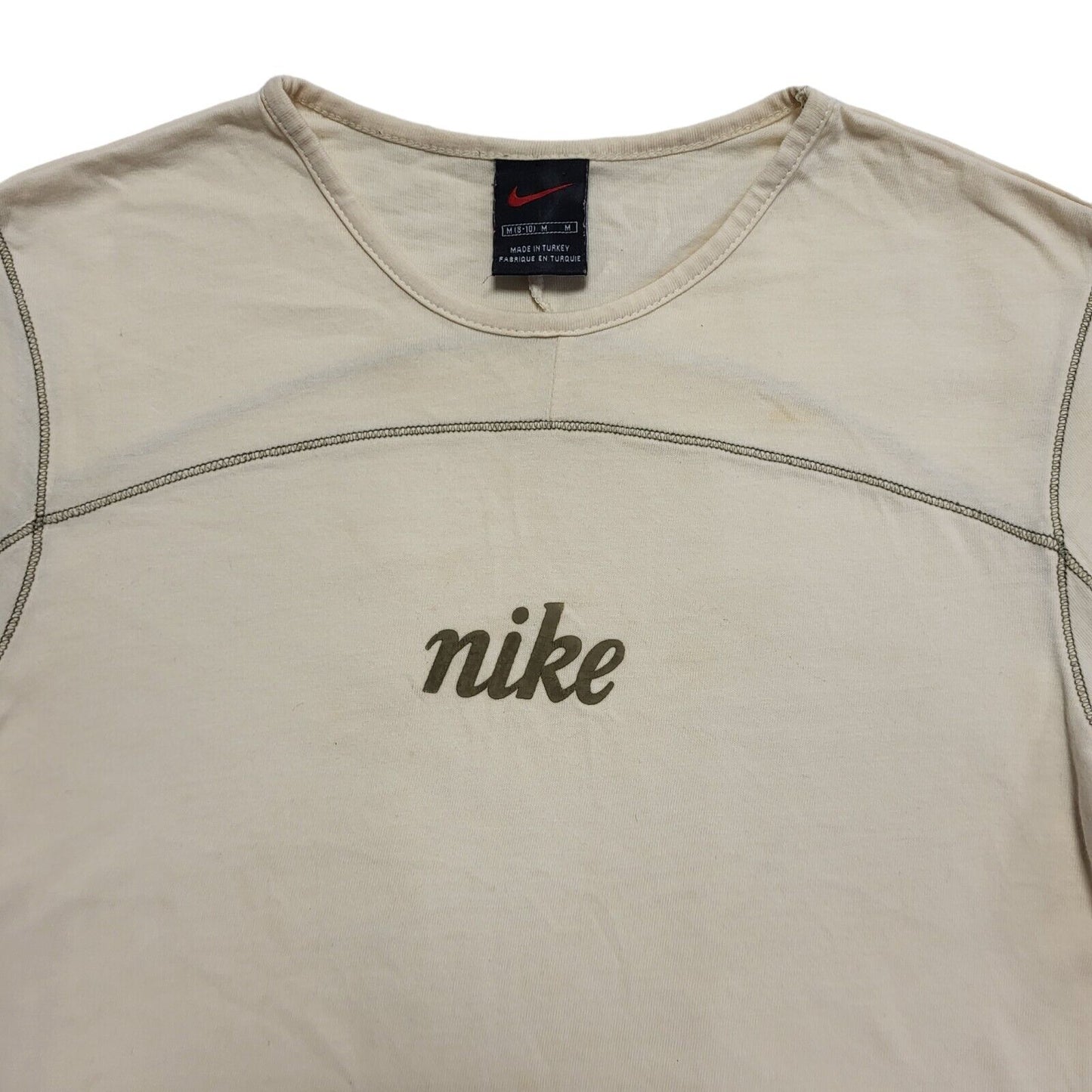 Nike 90s Vintage Beige Round Neck T-Shirt Uk Women's Size Medium