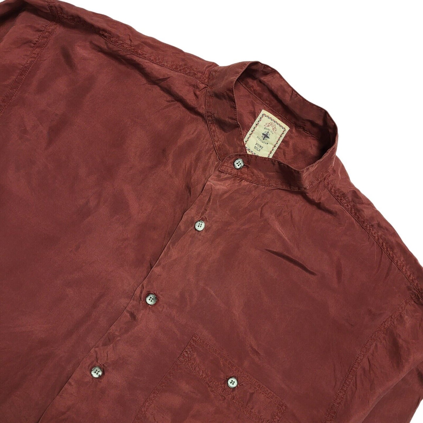 Pure Silk Vintage 80's Red Solid Long Sleeve Shirt Men's UK Size M