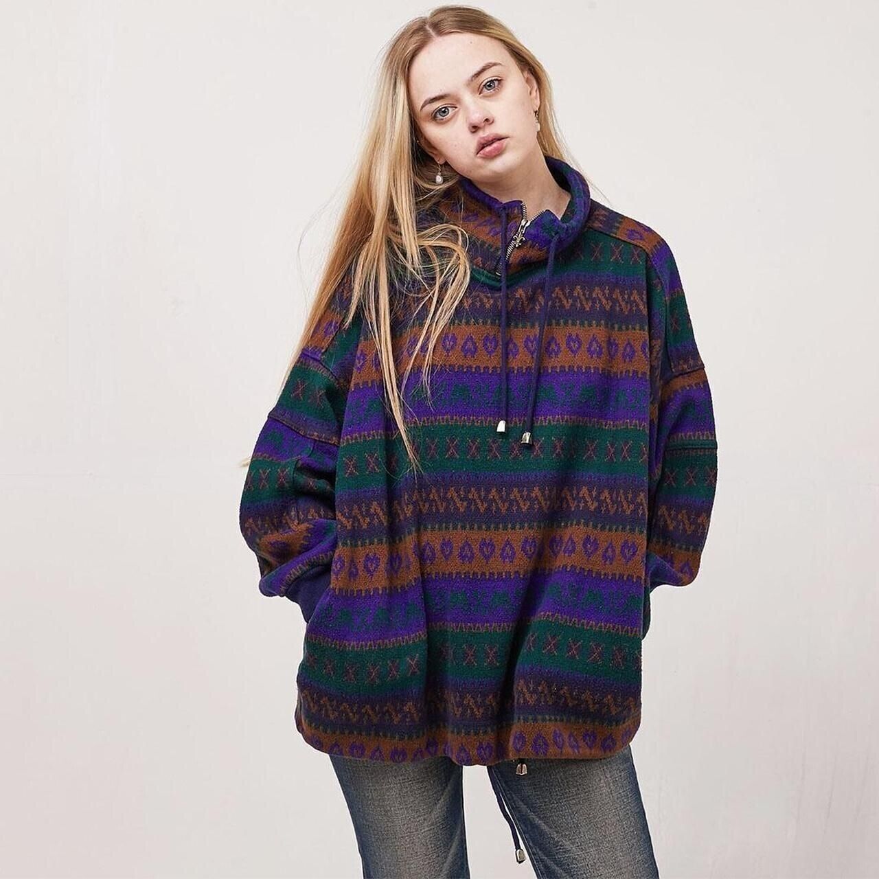 Energie Vintage 90's Brown & Purple Retro Zip Jumper Womens UK Size L