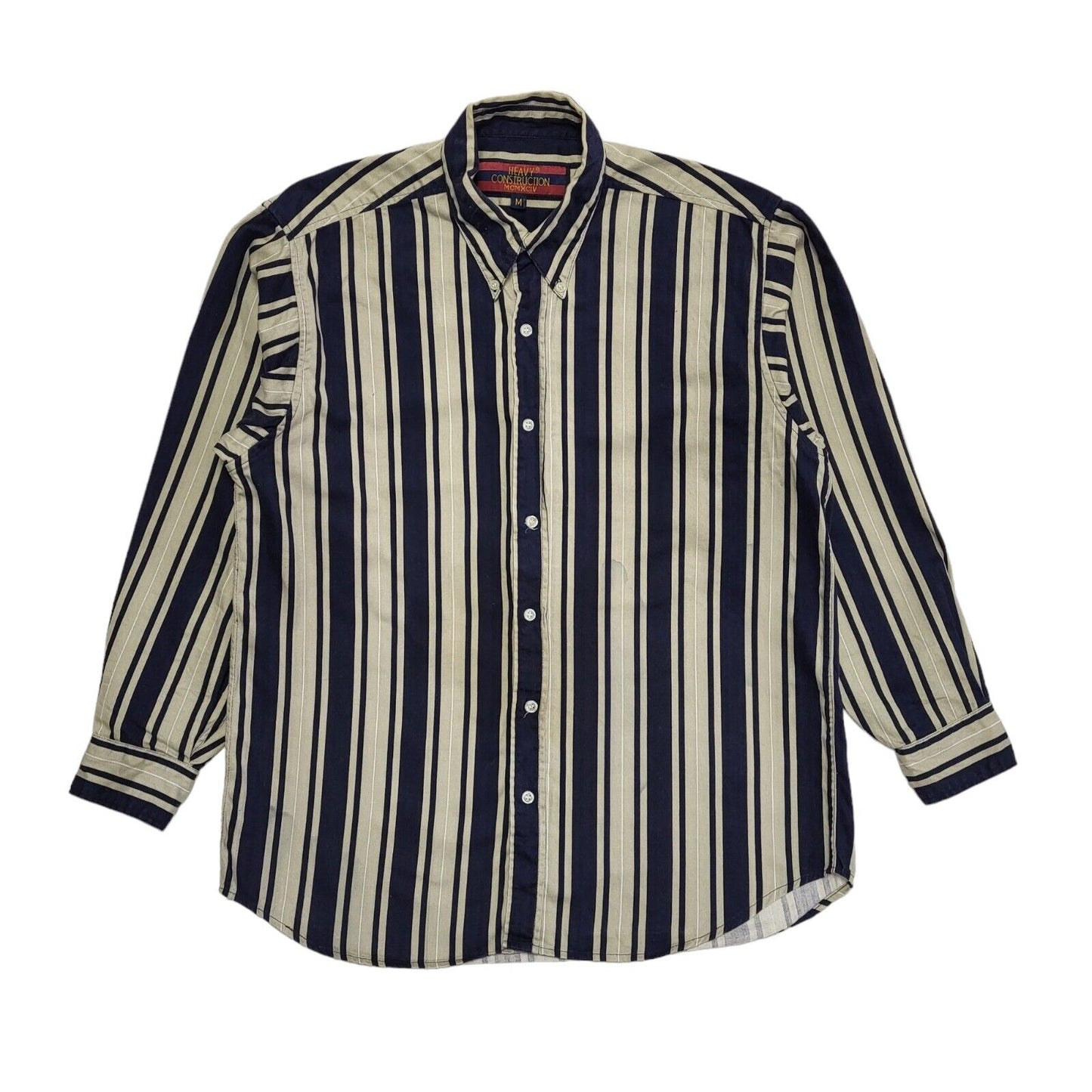 Heavy Construction 90's Blue & Beige Striped Long Sleeve Shirt Men's UK Size XL