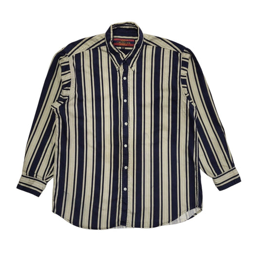 Heavy Construction 90's Blue & Beige Striped Long Sleeve Shirt Men's UK Size XL