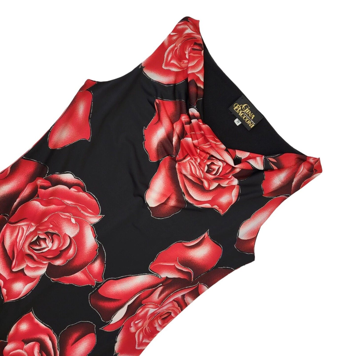 Gina Bacconi Vintage 90s Red Black Floral Sleeveless Dress Uk Women's Medium