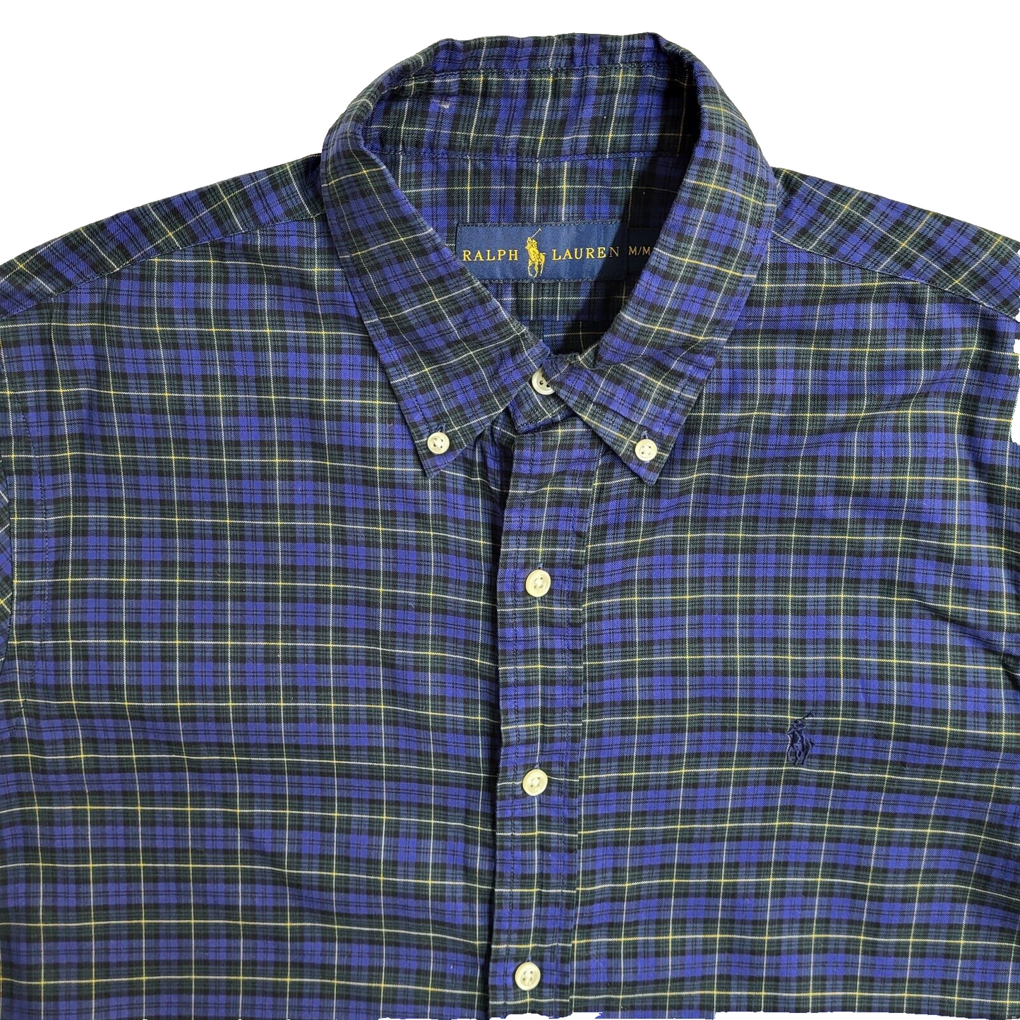 Ralph Lauren Blue Checked Vintage 90's Long Sleeve Shirt UK Men's Size M