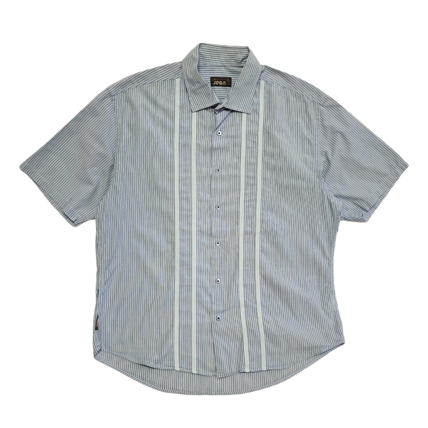 Ted Baker Vintage Y2K Blue White Striped Short Sleeve Shirt Men's UK L