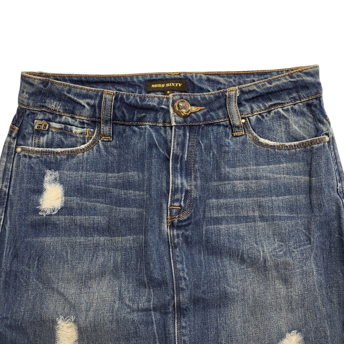 Miss Sixty Vintage Y2K   Blue Denim Straight Knee Length Skirt Womens UK S W26