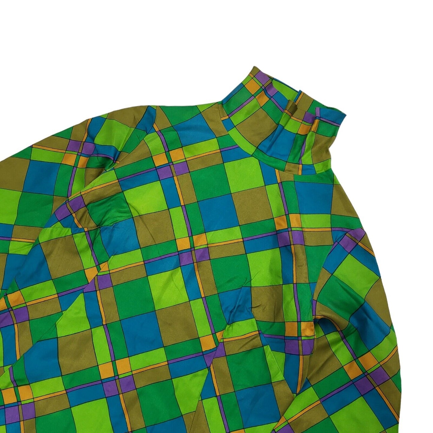 70s Vintage Green & Blue Geometric Zipped Shift Midi Dress Women's Size 10