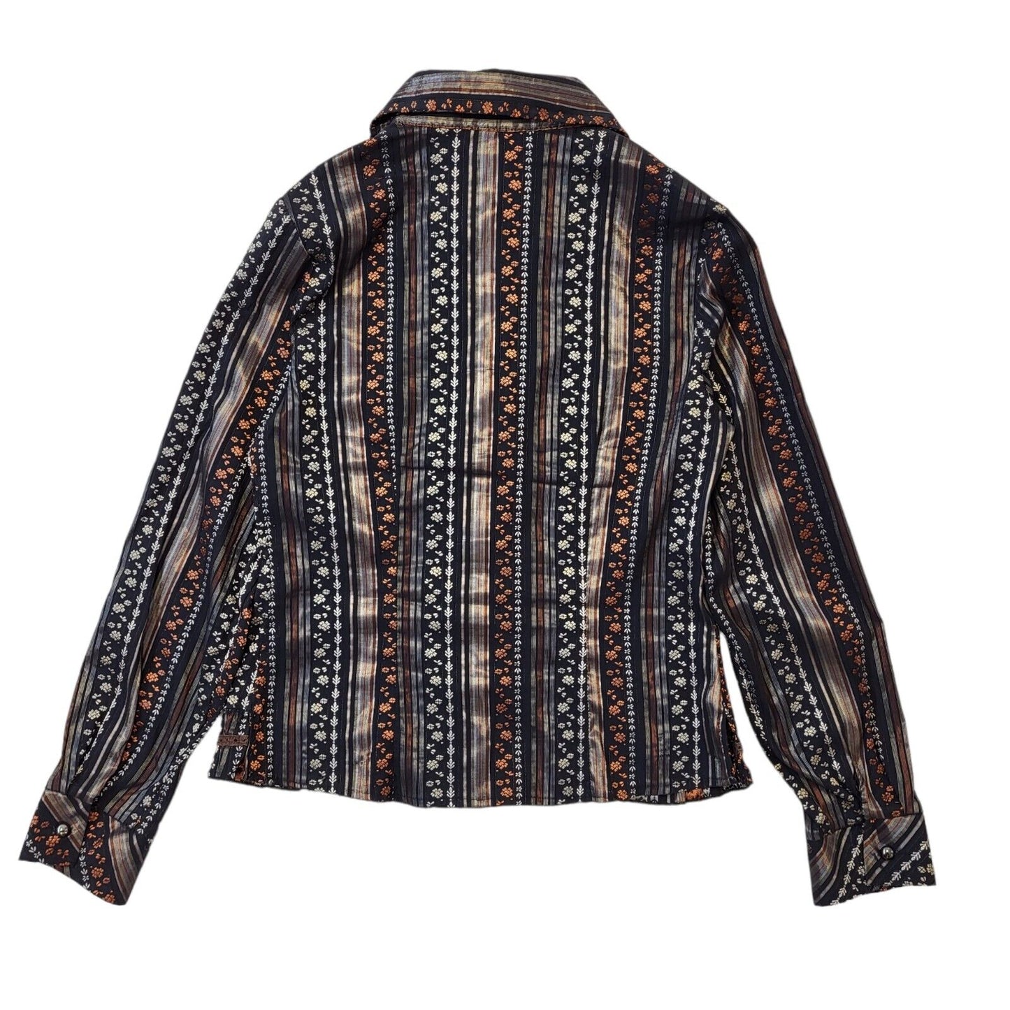 Almax Y2K Vintage Black & Brown Retro Floral Button Up Blouse Women's 14