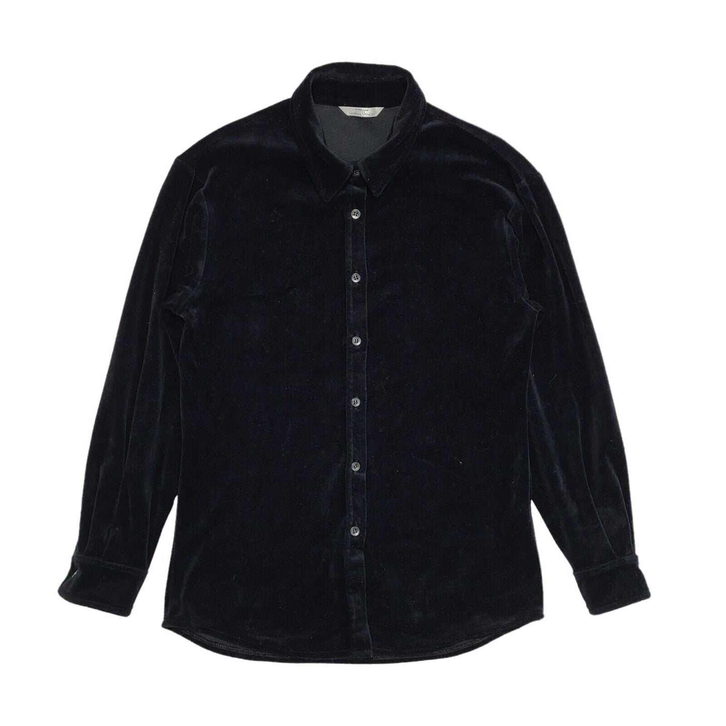 Marks and Spencer 90s Vintage Black Velour Long Sleeve Shirt Womens Size 10