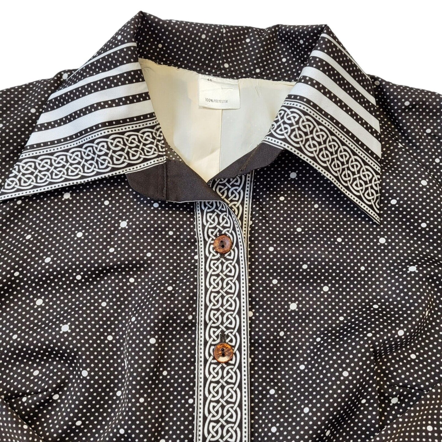 70s Vintage Brown & White Long Sleeve Polka Dot Blouse Women's Size 18