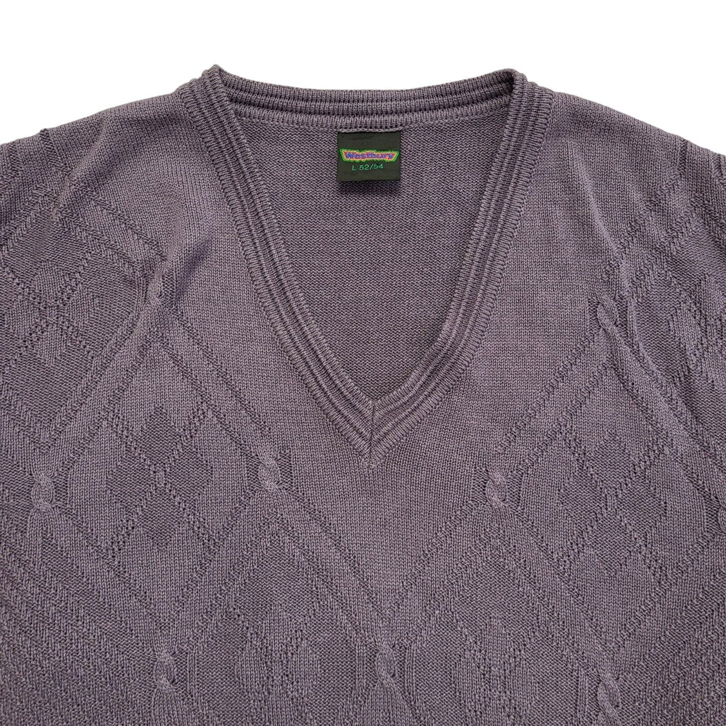Westbury 80s Vintage Purple V-Neck Jumper Uk Men's Size Large