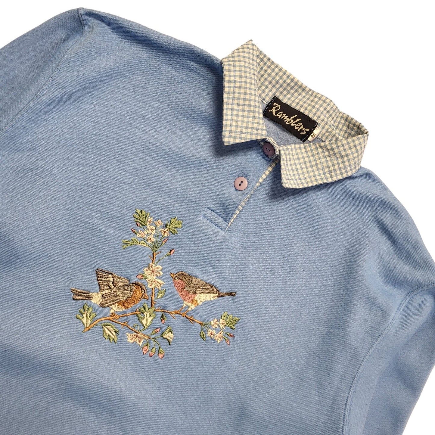 Ramblers Light Blue Vintage 80's Birds Collared Jumper Uk Women's Size M