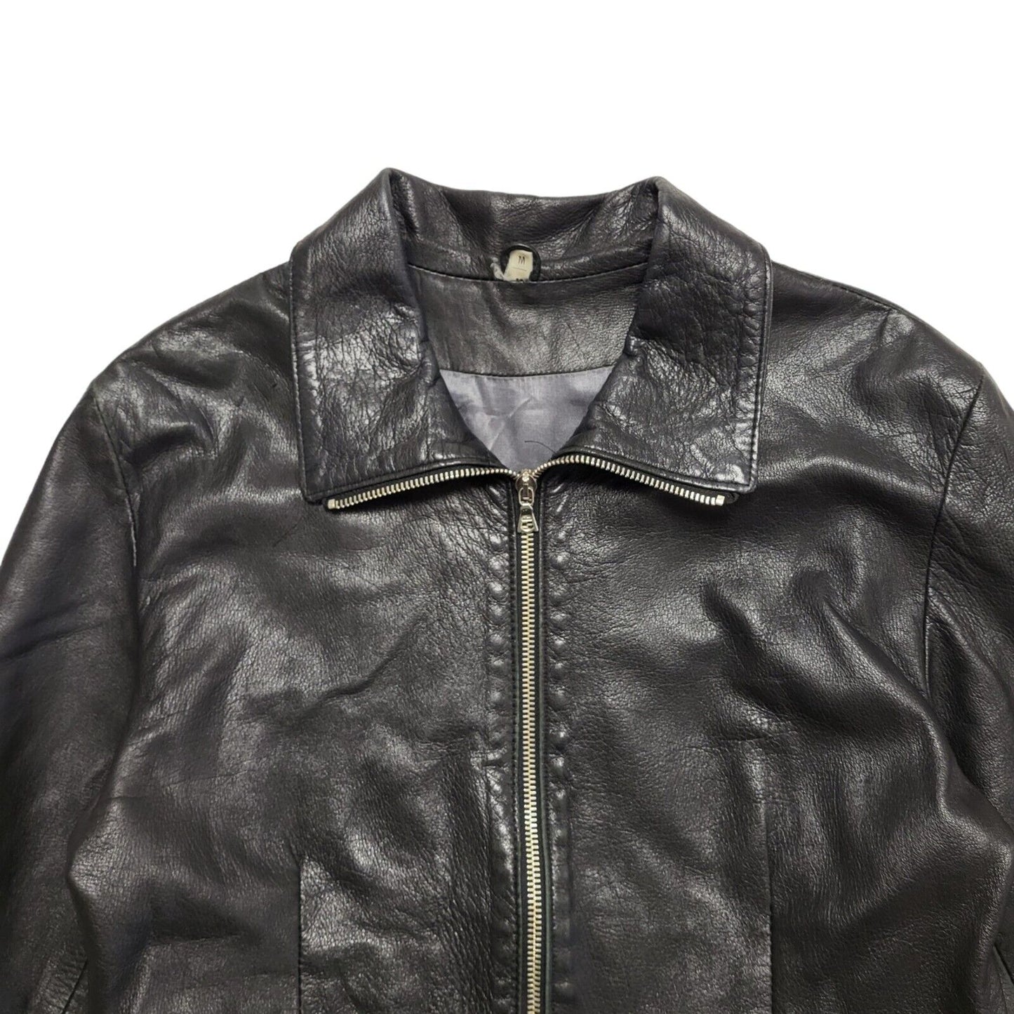 Gaffa & Co 90s Vintage Zip Up Black Leather Jacket Uk Women's Size Medium