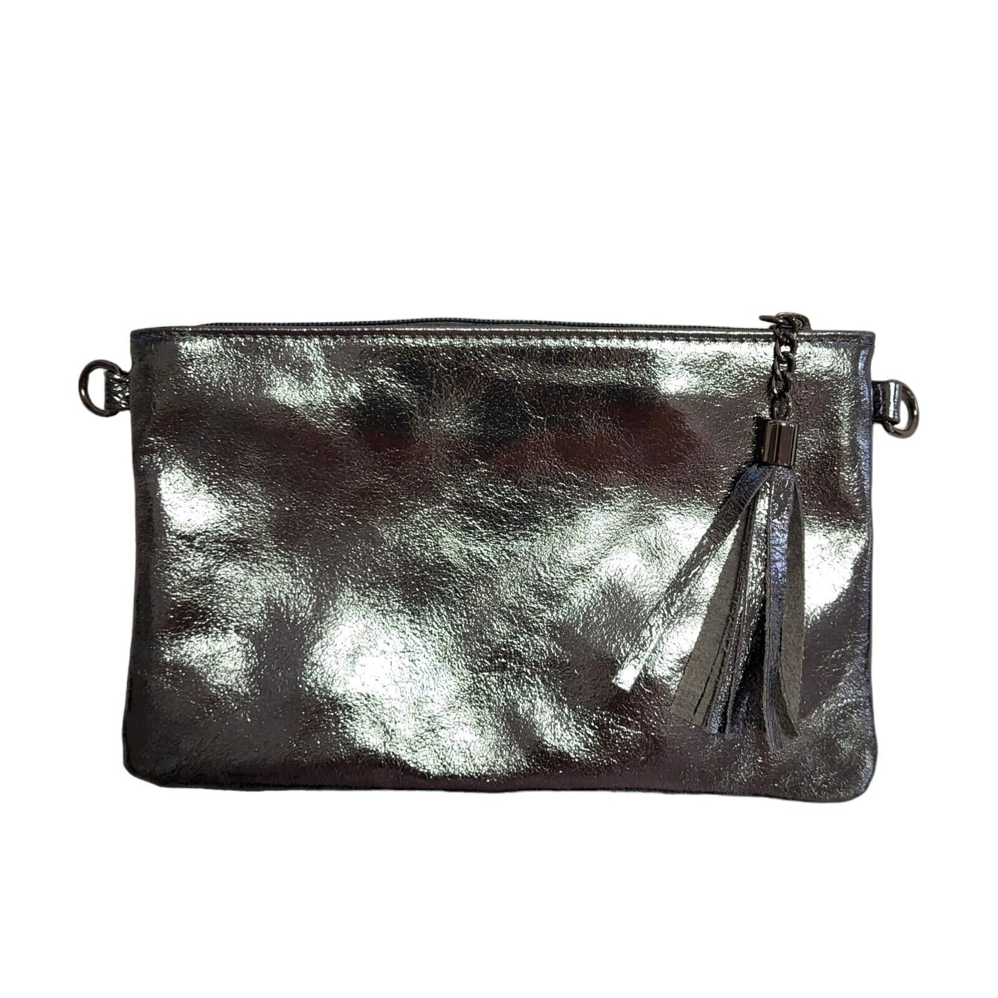 Borse In Pelle Leather Silver Leather Shoulder Hand Bag Uk Women's Size 6" x 9"