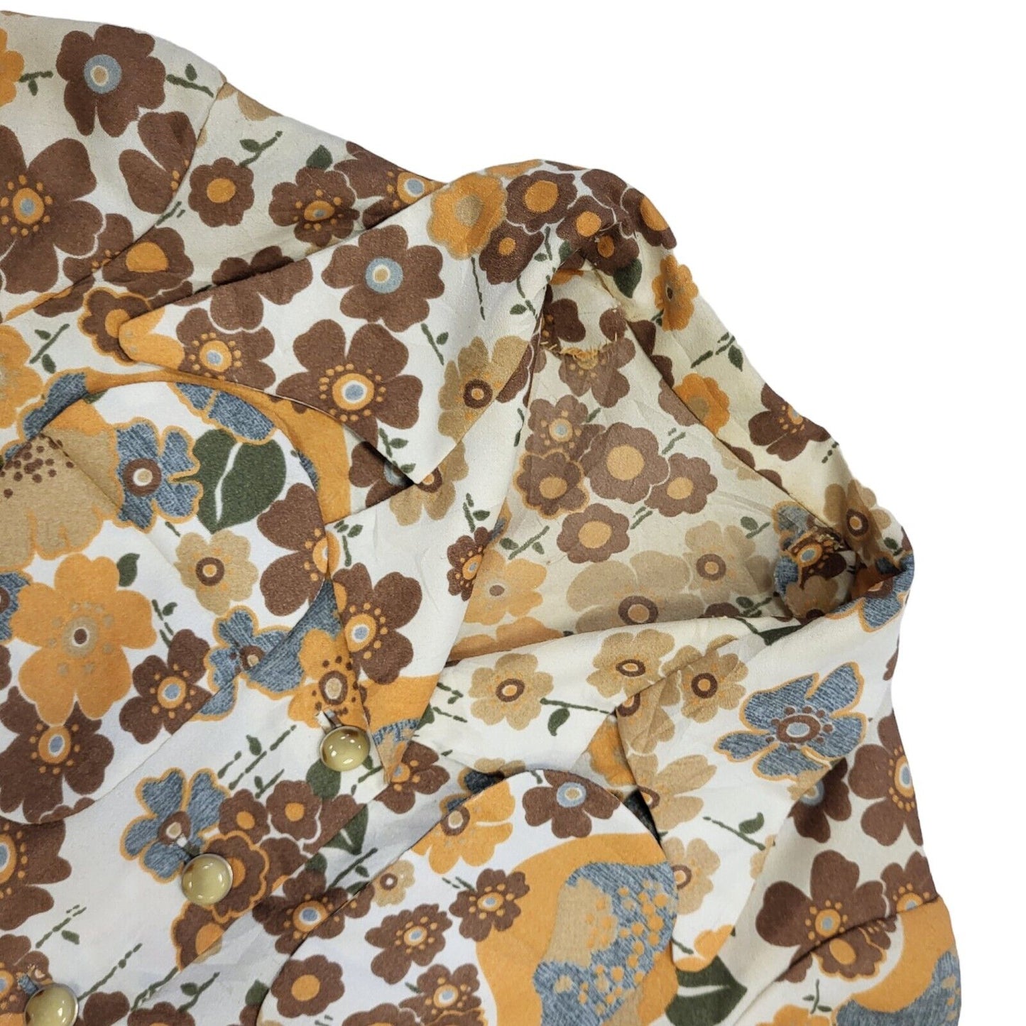 70s Vintage Beige & Brown Floral Fit & Flare Shirt Dress Women's 12