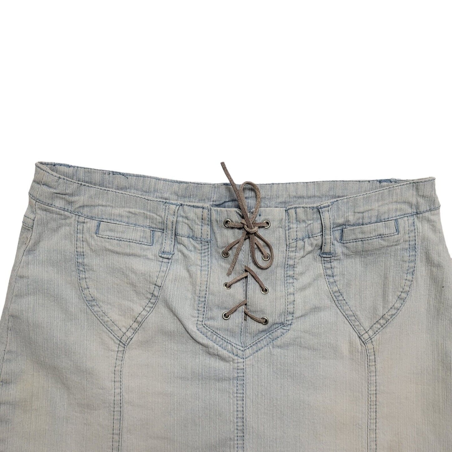 Pilot Y2k Light Blue Lace-Up Short Denim Skirt Uk Women's Size 10