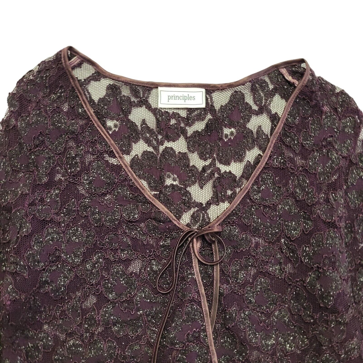 Principles Y2K Purple Floral Lace Tie Front Cardigan Womens UK Size 12