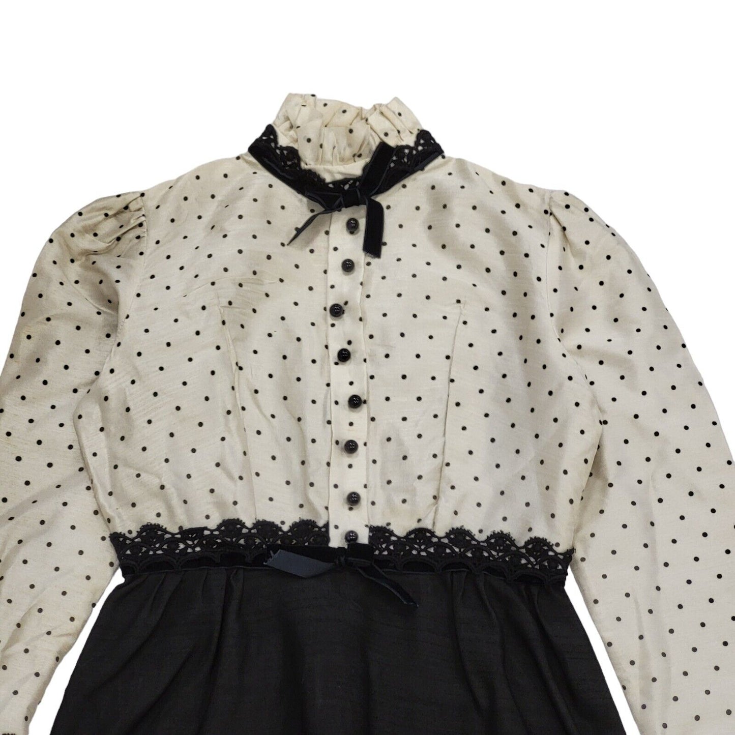 70s Vintage After Six Black Polka Dot Prairie Maxi Dress Women's 12
