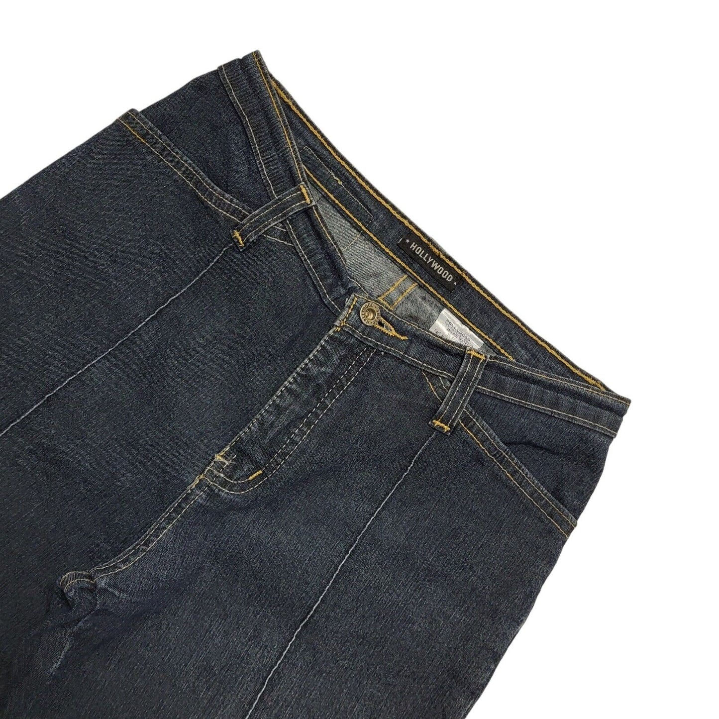 Hollywood Y2k Vintage Dark Blue Bootcut Denim Jeans Uk Women's XS W25 L32
