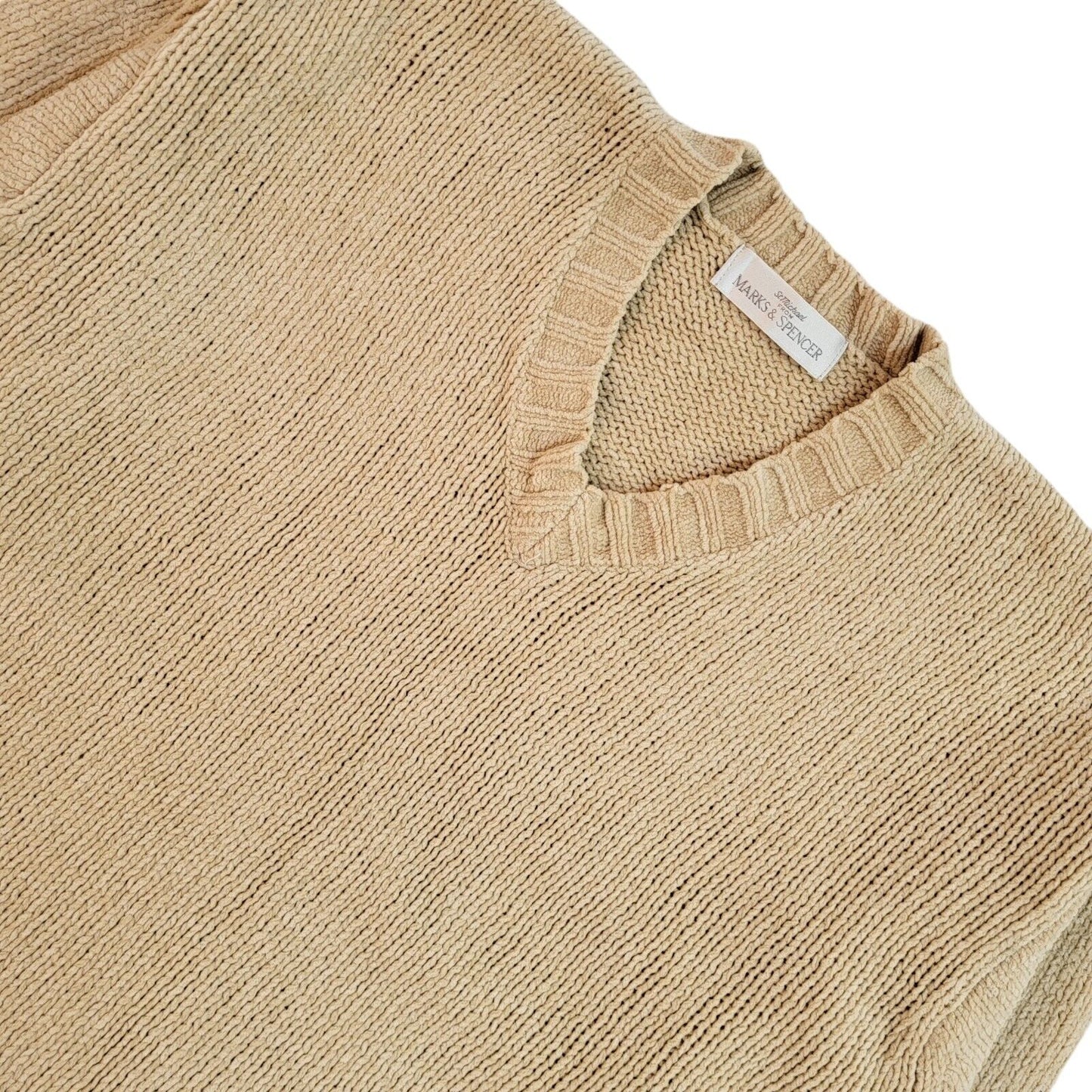 M&S Vintage 90's Beige V-Neck Jumper UK Men's Size Medium