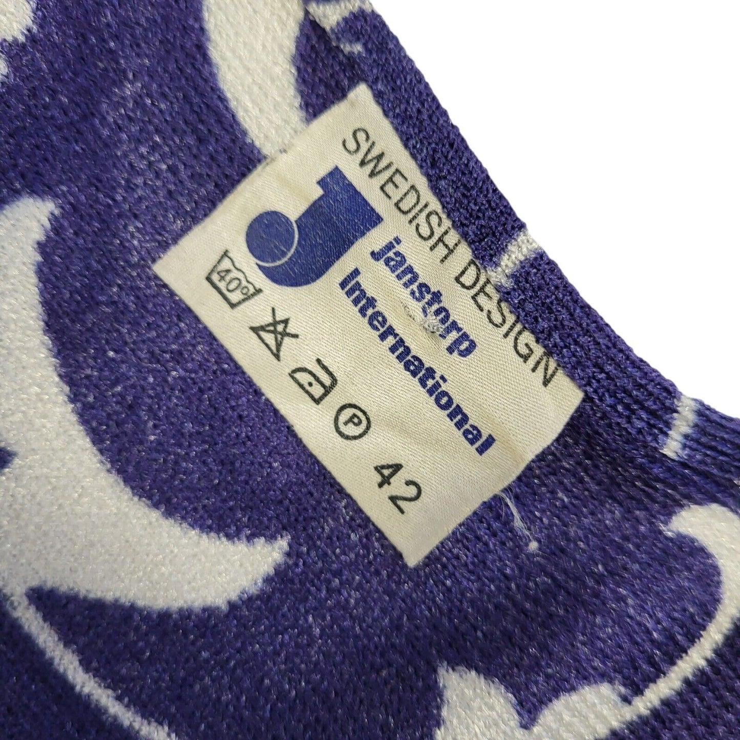 Vintage 60s Purple & White Long Sleeve Abstract Shift Dress Women's Size 14