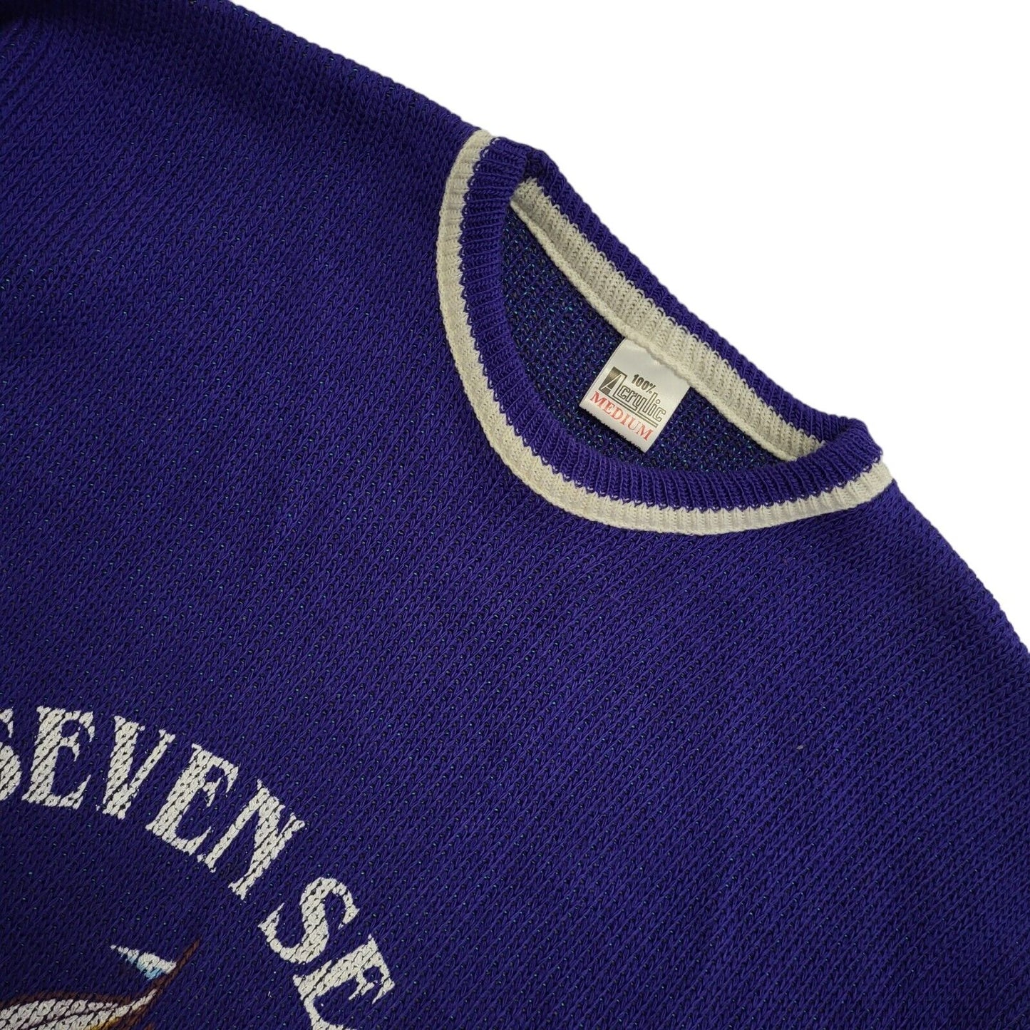 Seven Seas Sailing 80s Blue Crew Neck Acrylic Jumper Men's Size Medium