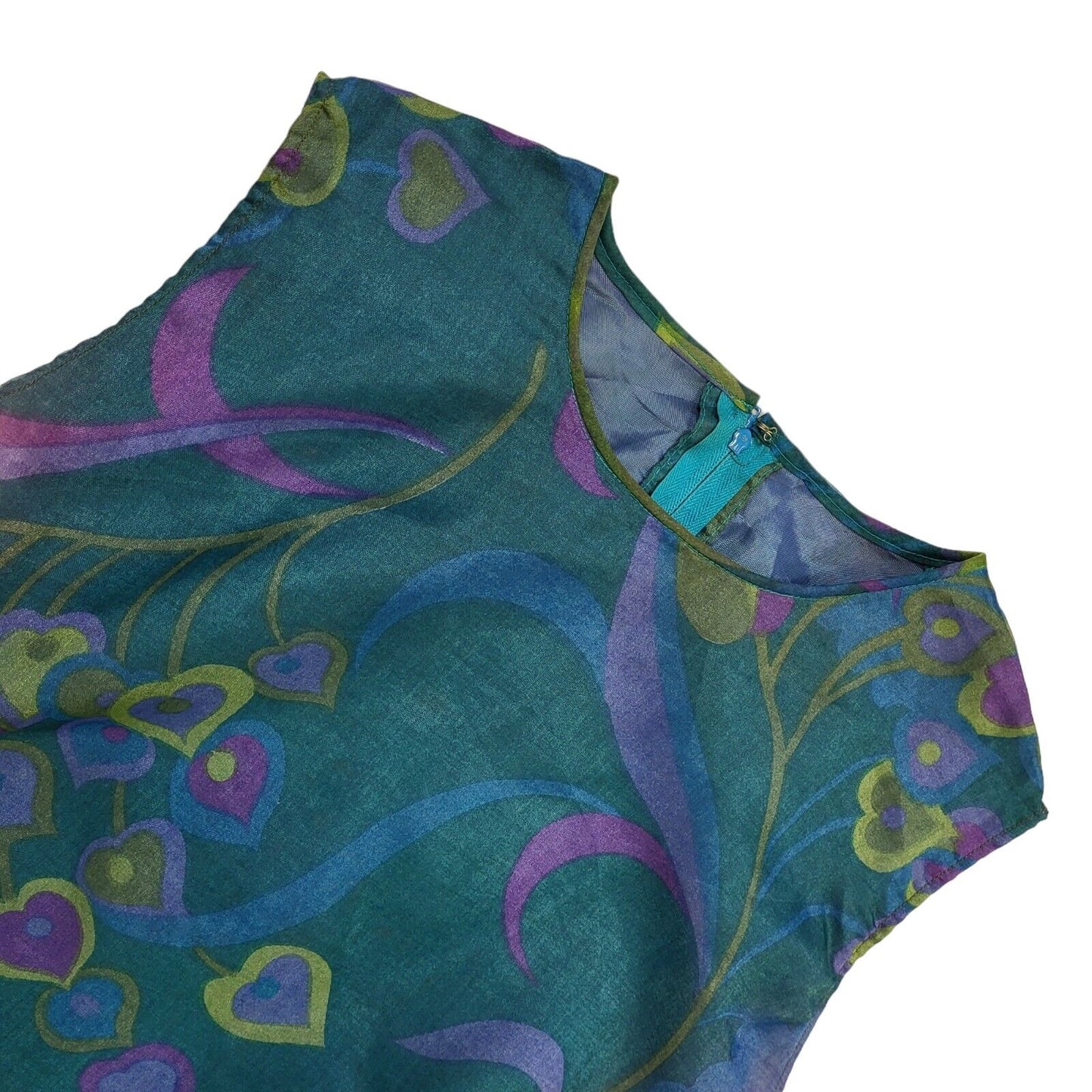 70s Vintage Green & Blue Floral Sleeveless Maxi Dress Women's 8