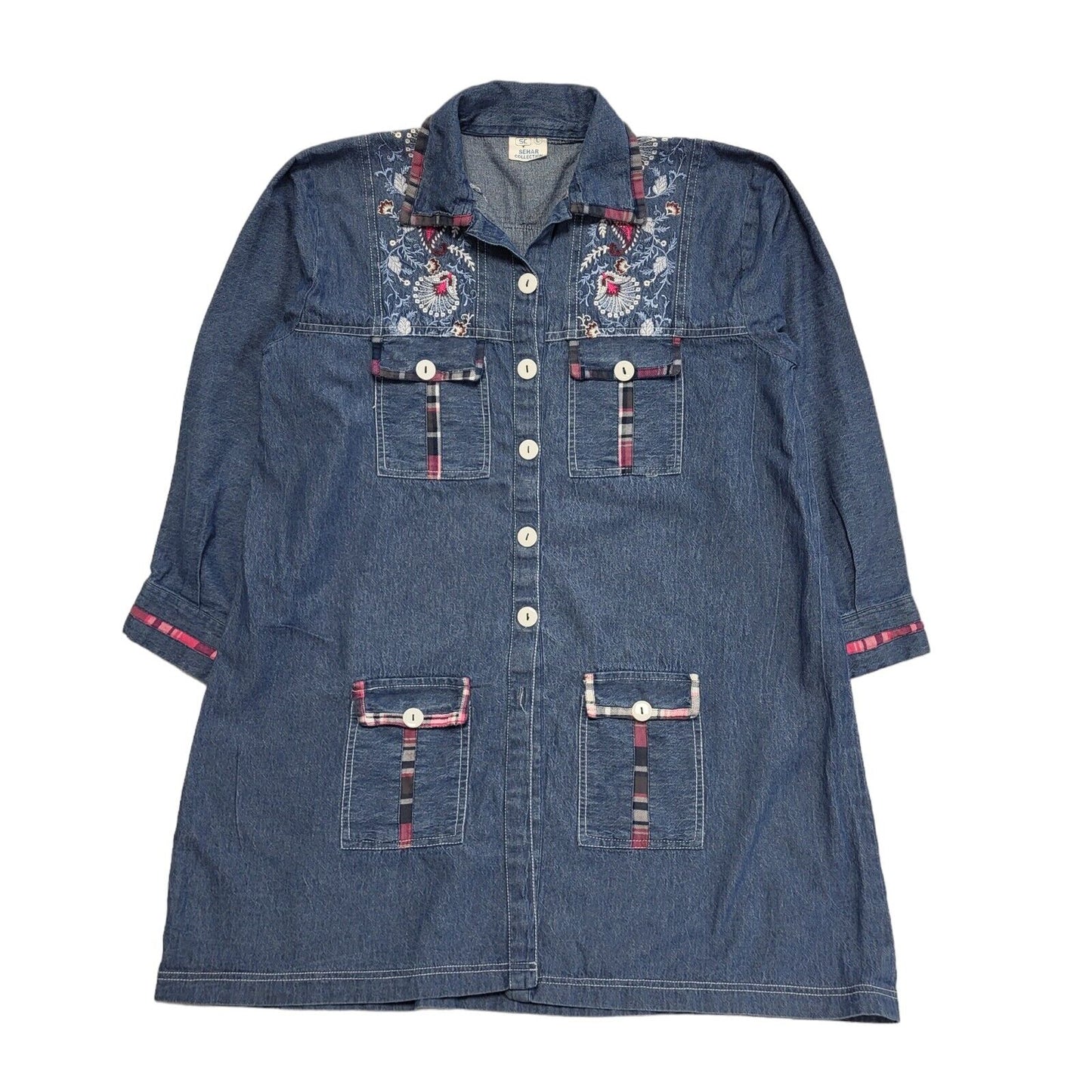 Sehar Vintage 90s Blue Long Sleeve Denim Shirt Dress Uk Women's Size L W30-42