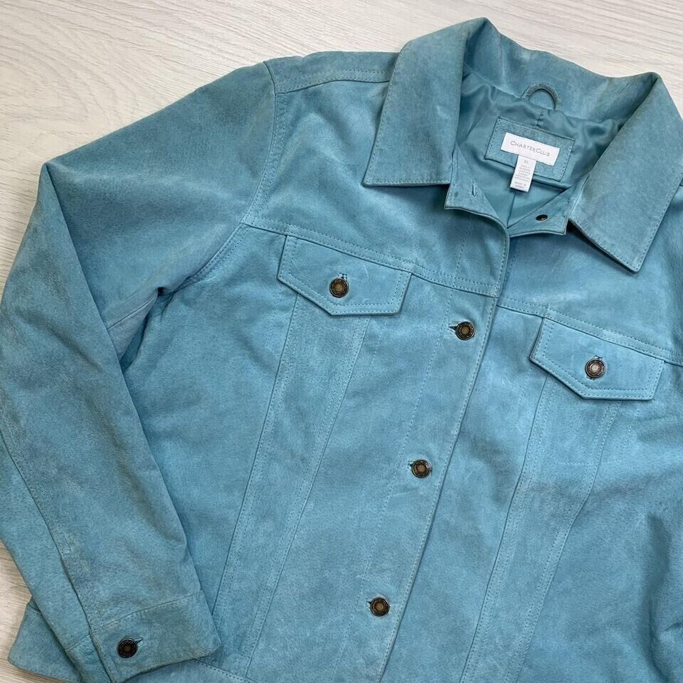 Charter Club Blue 90s Vintage Suede Leather Jacket Uk Women's Size XL