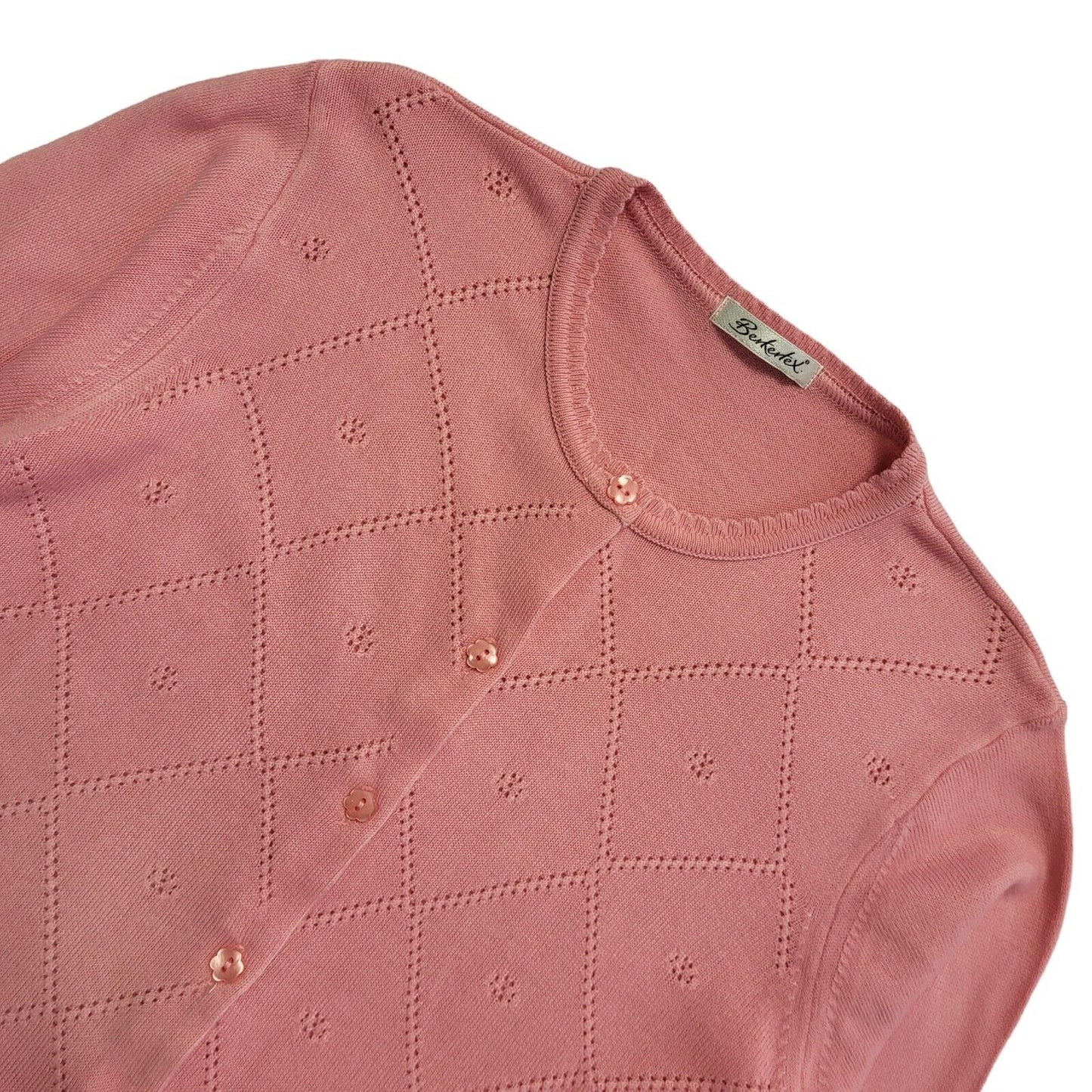 Berkertex Vintage 80s Pink Diamond Knit Cardigan UK Women's Size M / L